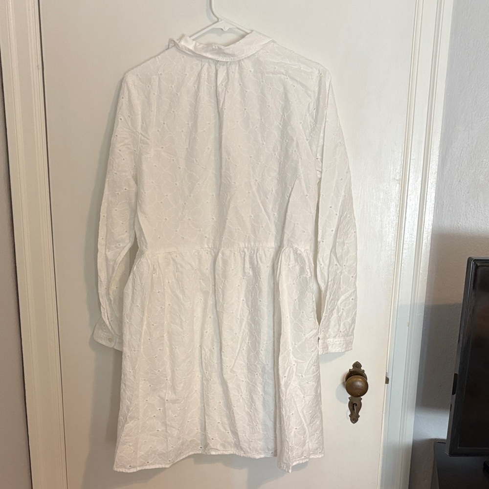 J. Crew Factory White Eyelet Long Sleeve Shirt Dress - Picture 2 of 3